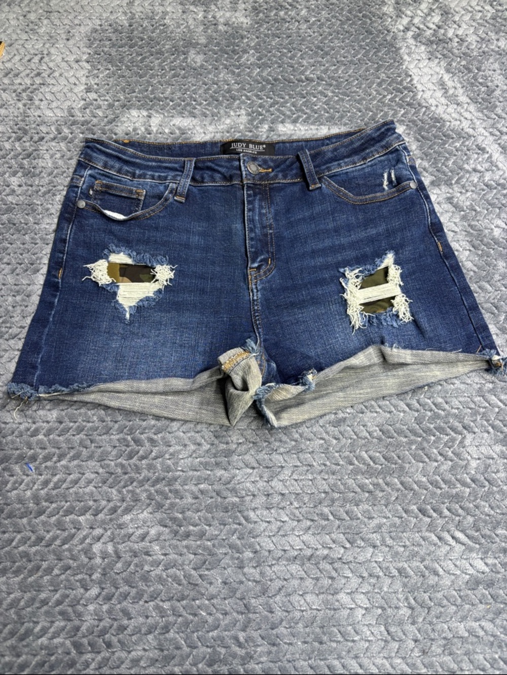Judy Blue Medium Blue Distressed Rolled-Hem Jean Shorts